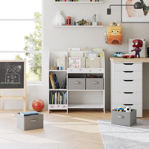 BOTLOG Toy Storage Organizer, Kids Bookshelf with 4 Fabric Bins, Toy Box Storage for Organizer with 3 Tier Book Rack and 3 Open Cubbies for Kids Room, Playroom, Nursery, School