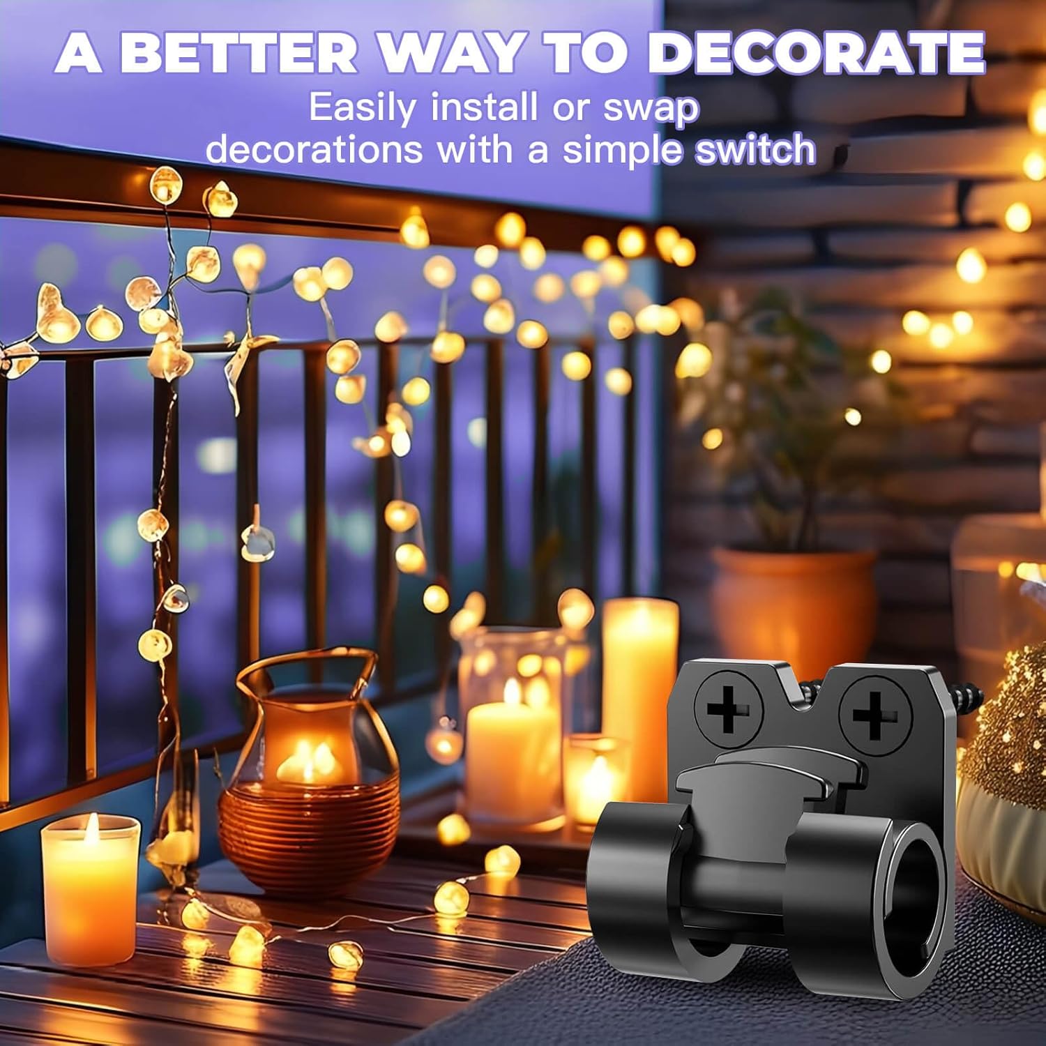 VEXON Outdoor String Light Clips - 25 Waterproof Adhesive Hooks for Hanging Balcony Lights | Black Cable Holders