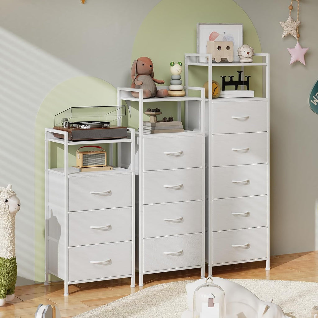 Somdot Tall Dresser - 5-Drawer Vertical Storage Tower Unit for Bedroom & Kids Room - White Leather
