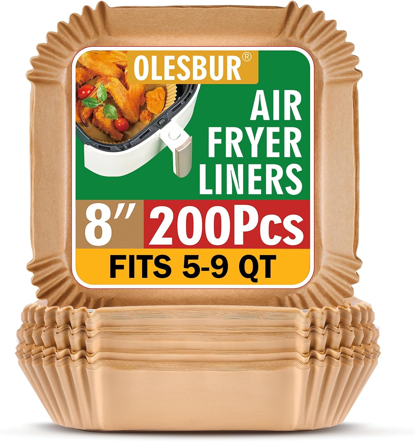 OLESBUR Air Fryer Liners - 200 Pcs 8 Inch Unbleached Parchment Paper | Non-Stick Baking Accessories