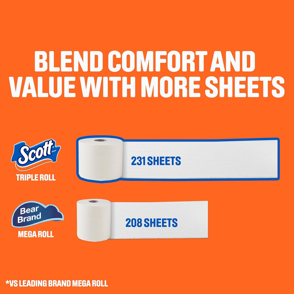 Scott ComfortPlus Toilet Paper - 12 Triple Rolls | 231 Sheets Each - Septic-Safe, Soft & Strong