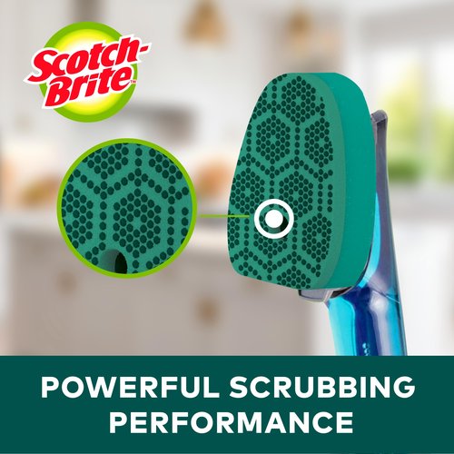 Scotch-Brite Advanced Soap Control Heavy Duty Dishwand Full Kit with 6 Heavy Duty Scrub Dots Refills, Leak-Free Soap Dispensing, Non-Slip Handle, Tough Scrubbing for Kitchen Dishes, Pots & Pans