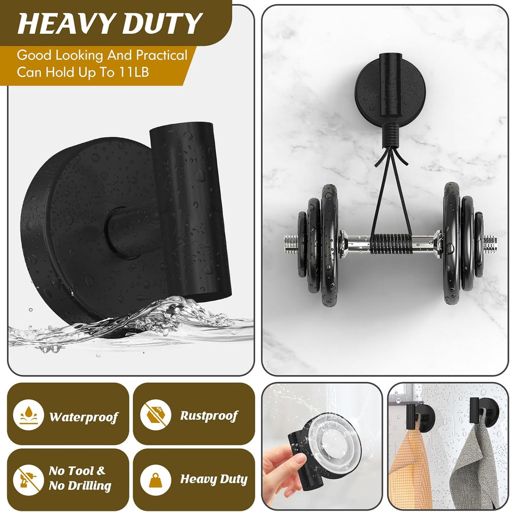 MOTAIPEAK Heavy-Duty Suction Cup Hooks - No Drill Wall-Mounted Towel Hooks for Bathroom & Kitchen | Black (2 Pack)