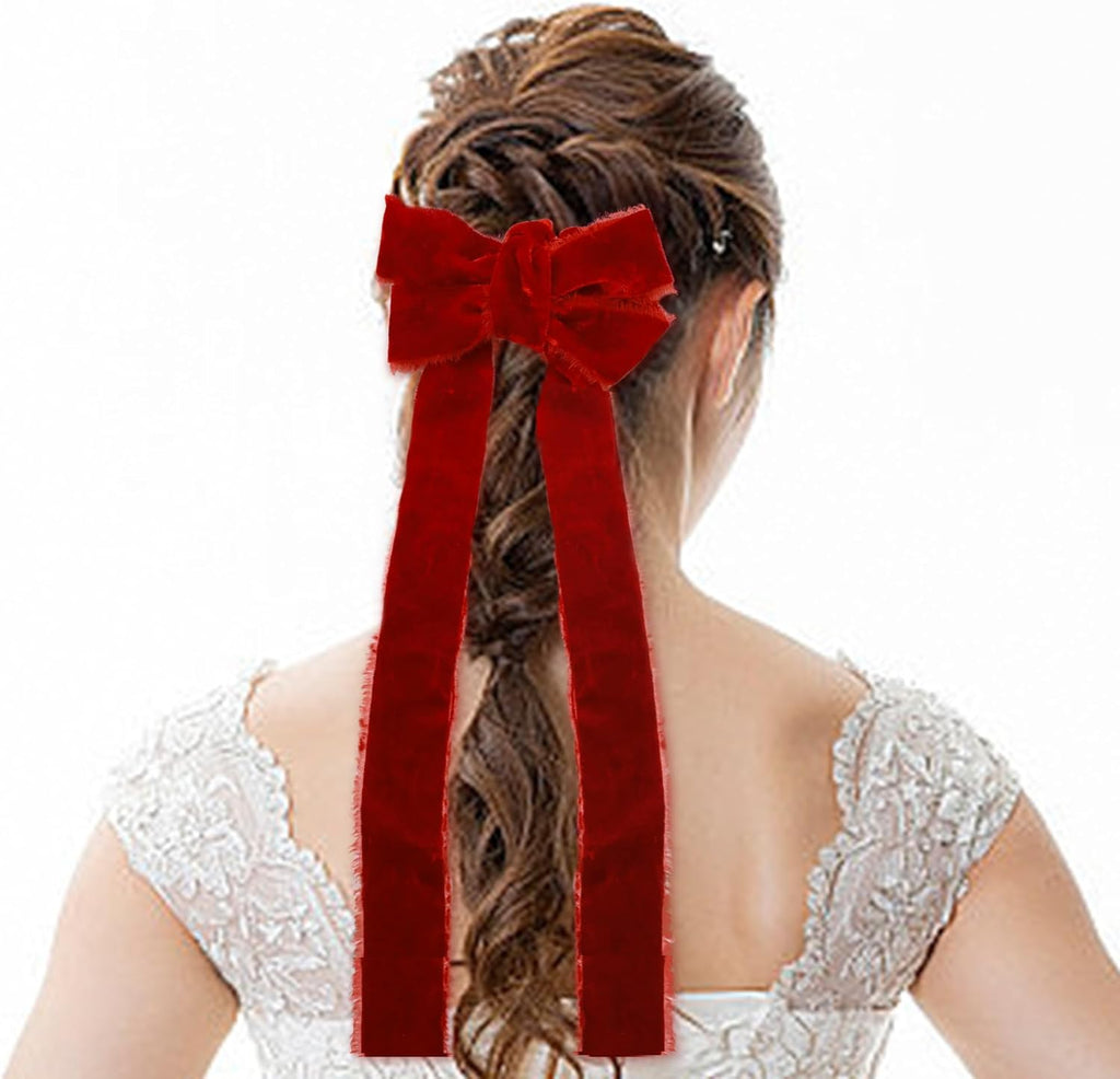 Red Velvet Ribbon - 1.5 Inch Handmade Silk Fabric, 5 Yards for Gift Wrapping, Bouquets & Ornaments