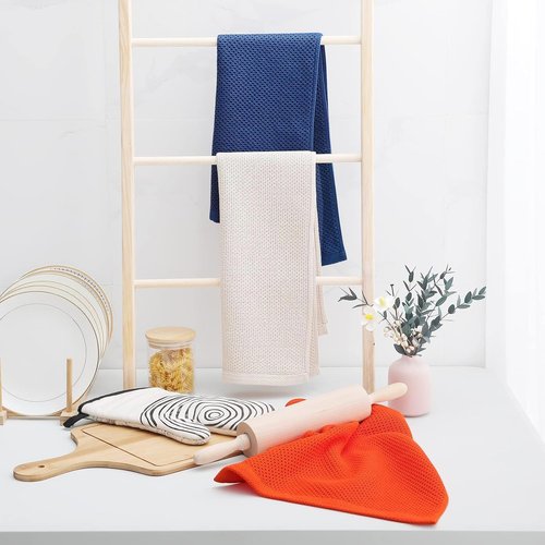Homaxy Kitchen Dish Towels - Ultra Soft 100% Cotton Waffle Weave, Quick Drying, 13 x 28 Inches, Navy Blue, 12-Pack