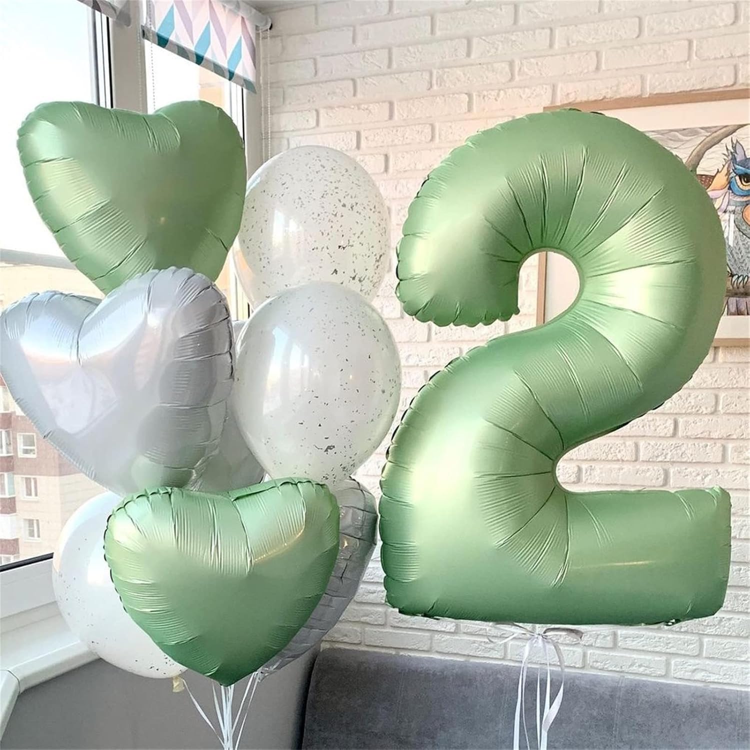 Skiennix 40" Balloon Number 2 - Sage Green Foil Balloon for 2nd, 12th, 20th Birthday & Graduation Celebrations