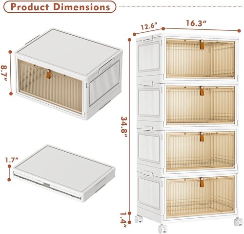 CTSNSLH 4-Tier Plastic Storage Bins with Lids - 27.5Qt Stackable Foldable Containers for Home Organization