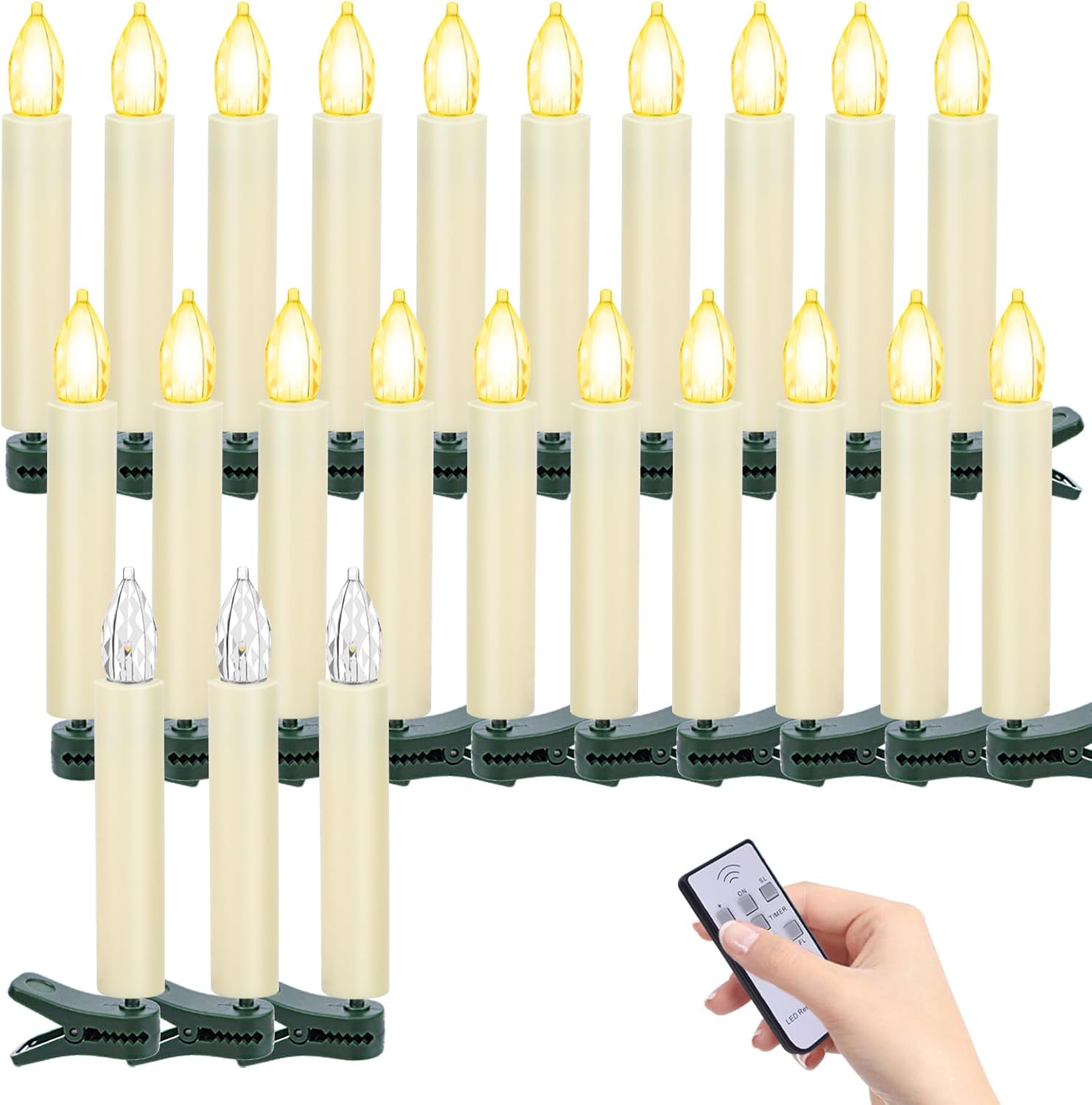 TECHLONG Flickering Christmas Tree Candle Lights - 20 PCS Battery Operated with Remote Timer | Flameless LED for Holiday Decor