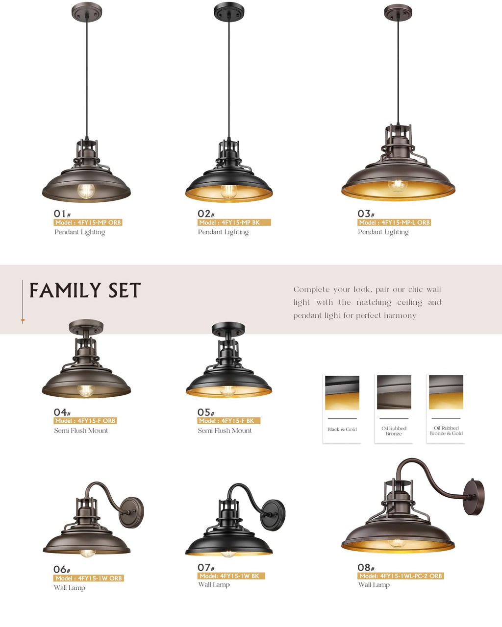 FEMILA Farmhouse Pendant Light,12" Barn Vintage Hanging Light Fixture for Kitchen Island, Adjustable Height,Oil Rubbed Bronze Finish, 4FY15-MP ORB