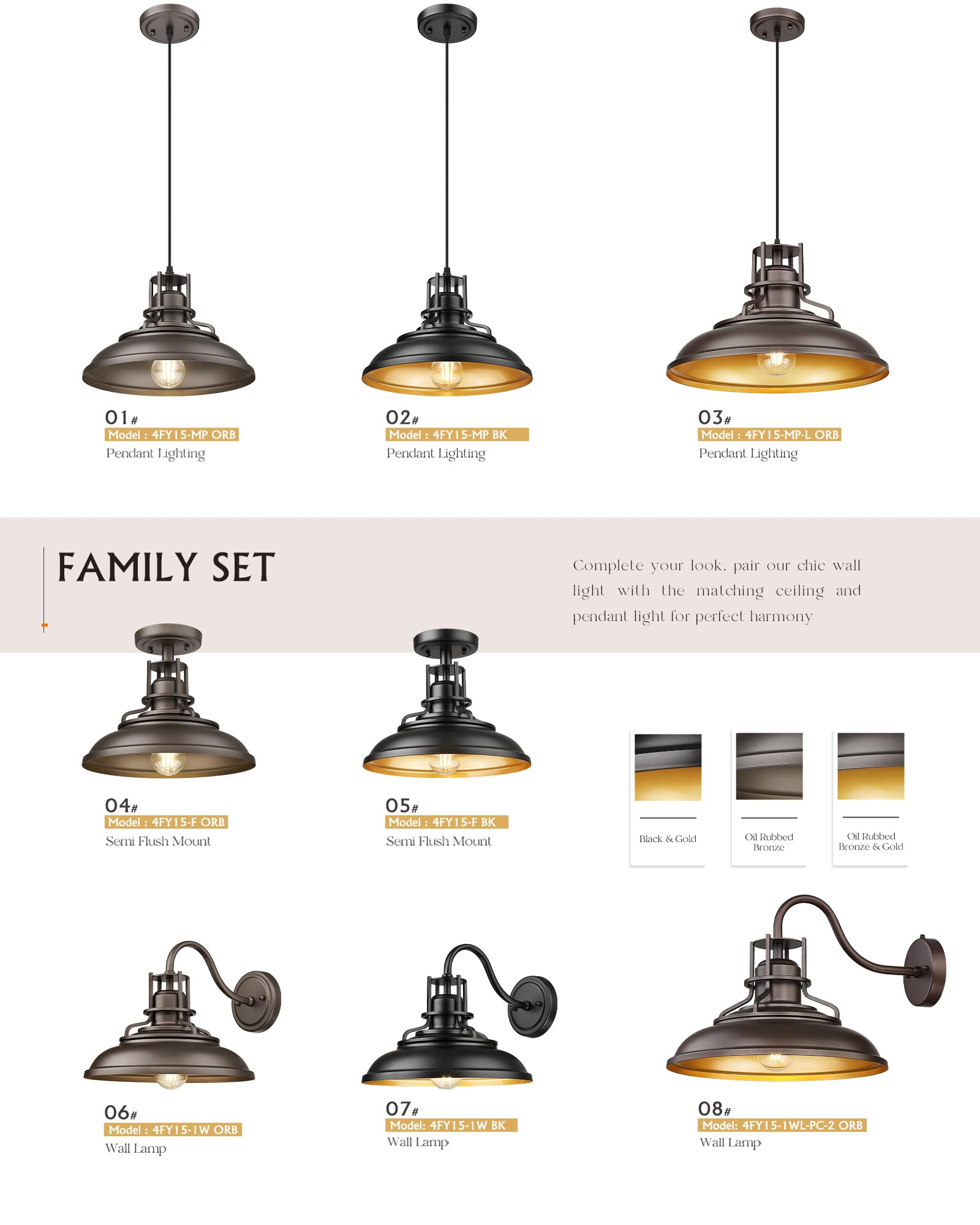 FEMILA Farmhouse Pendant Light,12" Barn Vintage Hanging Light Fixture for Kitchen Island, Adjustable Height,Oil Rubbed Bronze Finish, 4FY15-MP ORB