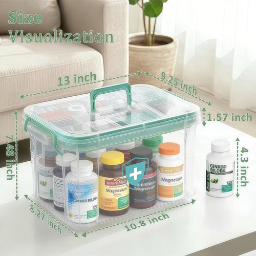 ANYPROLUS 15QT Clear Medicine Organizer Box - Durable Plastic Container with Tray for First Aid Storage
