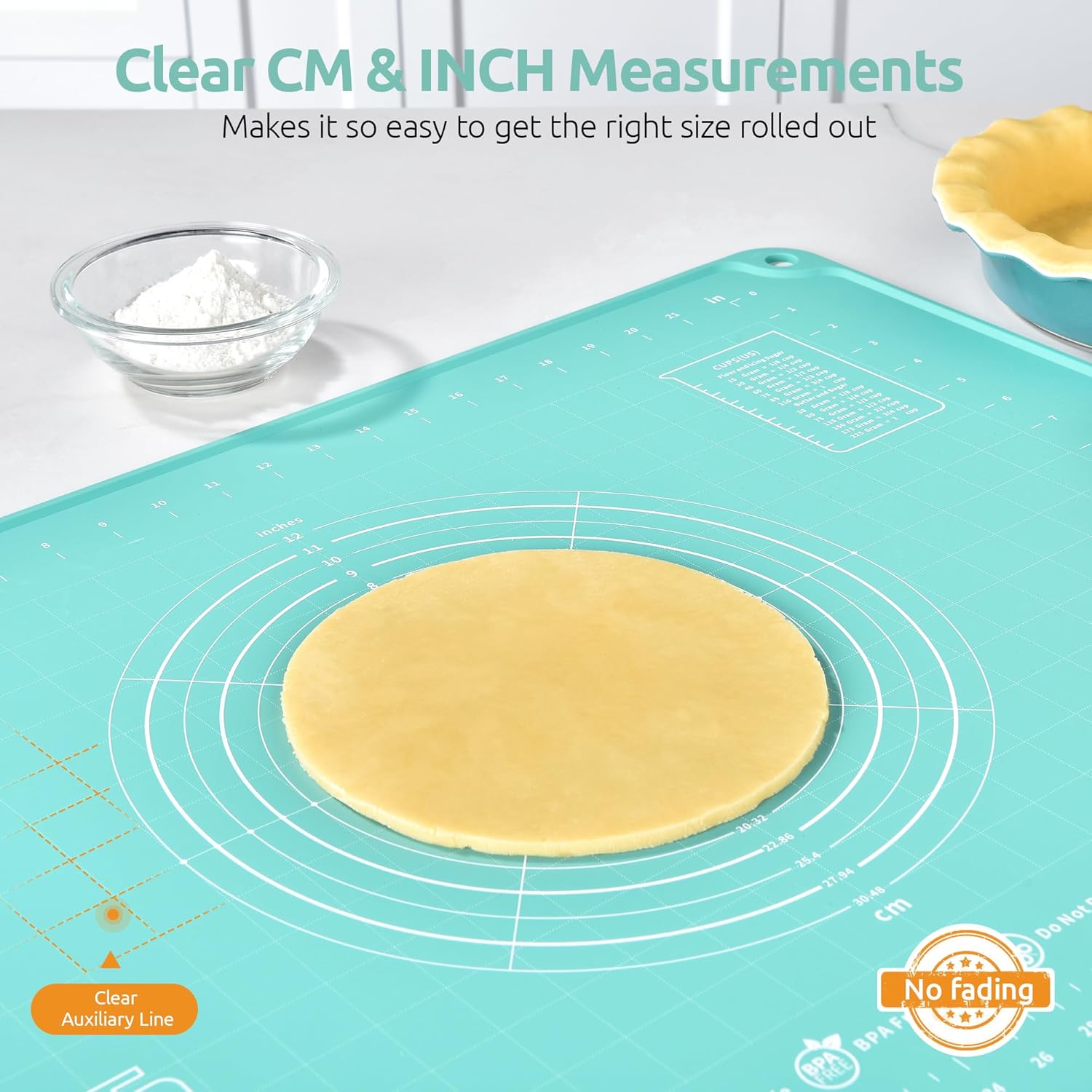 U-Taste Large Pastry Mat 28"x20" - Food-Grade Silicone, Non-Stick, Non-Slip with Clear Measurements (Aqua Sky)