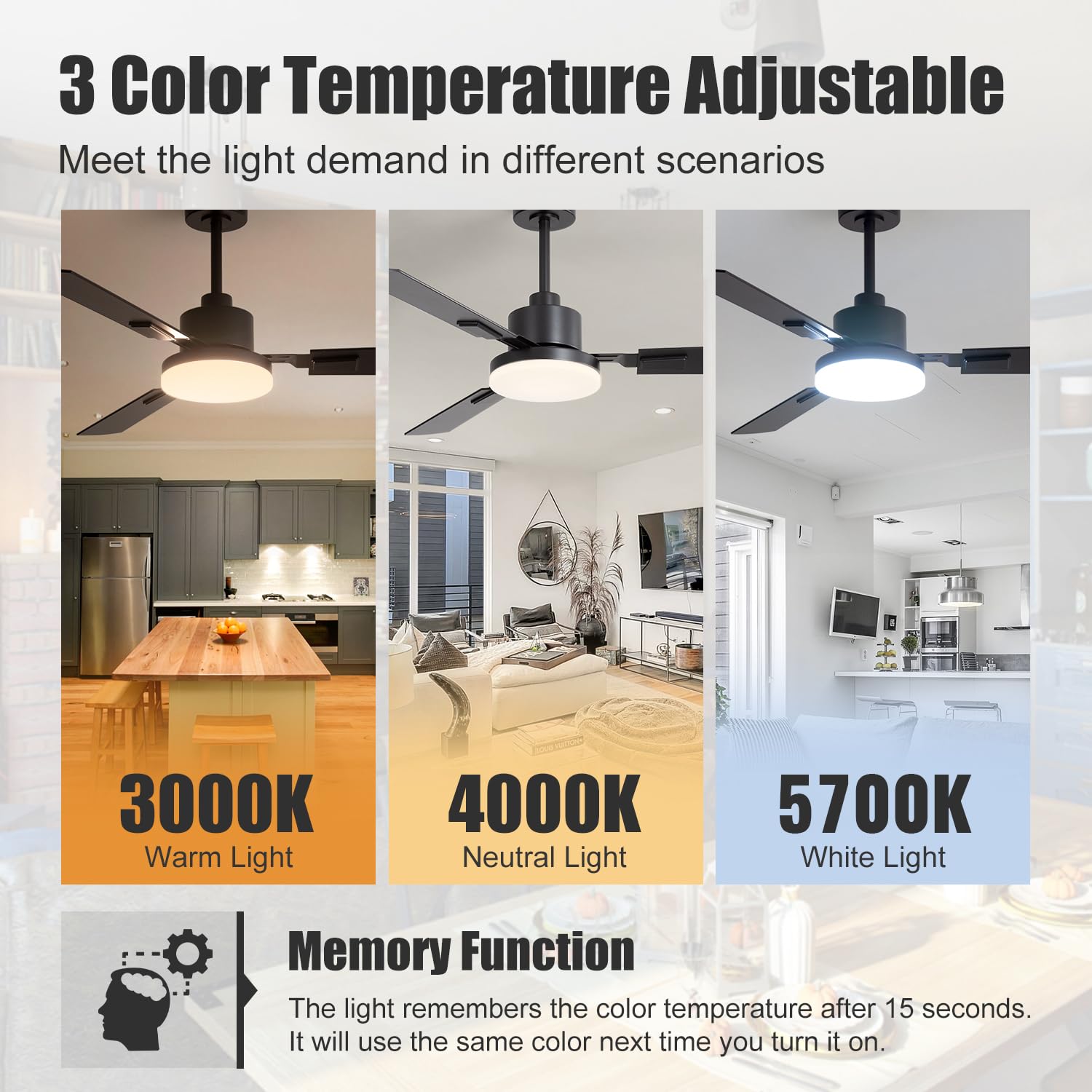 ZYD Ceiling Fans with Lights, 52 Inch Ceiling Fan with Light and Remote, Farmhouse Black Fan with Quiet Reversible DC Motor, 3 Blade LED Ceiling Fan with Light for Living Room, Bedroom, Family Room