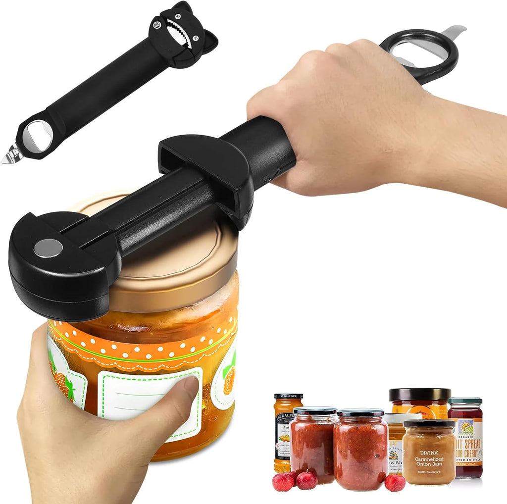Skiennix 7-In-1 Jar Opener - Multifunctional Magnetic Bottle & Can Opener for Elderly & Arthritis - Black