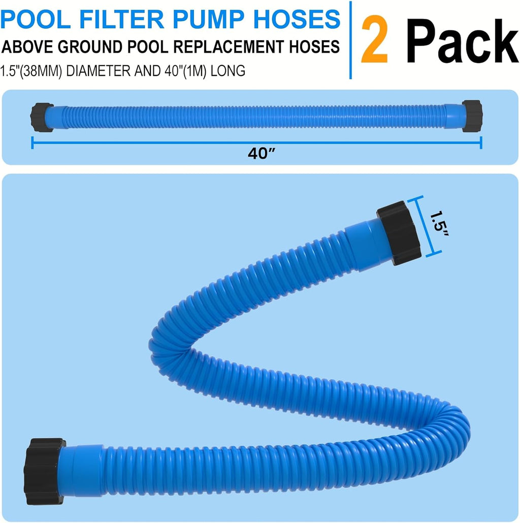 Skiennix Pool Hose Replacement - 1.5" x 40" for Above Ground Pools | Pack of 2, Blue, Compatible with Filters