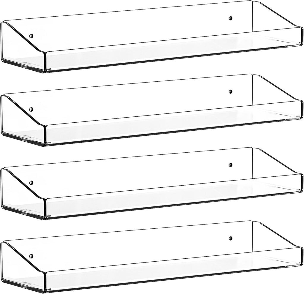 Yieach 4-Pack Adhesive Clear Shower Shelves - No Drill Acrylic Wall Caddy for Makeup & Shampoo Storage