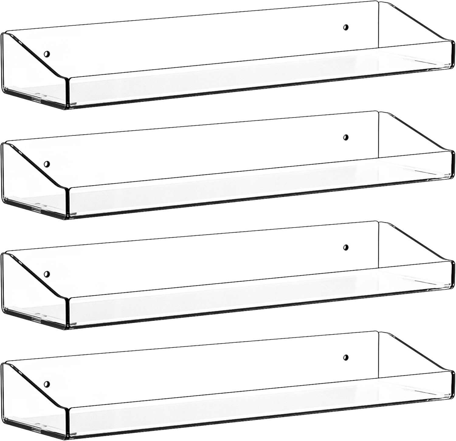 Yieach 4-Pack Adhesive Clear Shower Shelves - No Drill Acrylic Wall Caddy for Makeup & Shampoo Storage