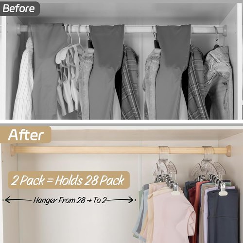 Imncya Legging Hanger - 2 Pack Plastic Yoga Pants Organizer with 14 Clips | Space-Saving Closet Storage (Large Clear)