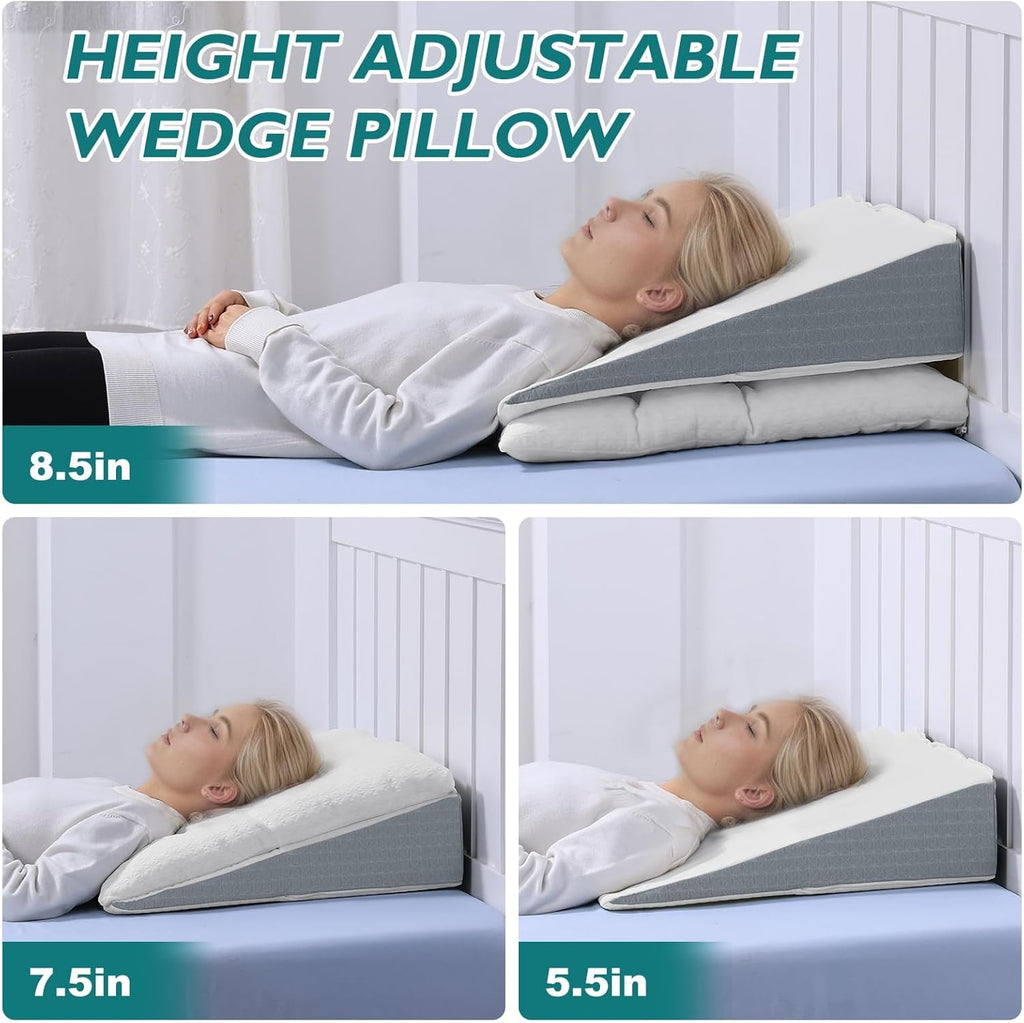 TANYOO Bed Wedge Pillow - Adjustable Shredded Memory Foam for Sleep Apnea & Acid Reflux | 7.5-Inch Dual Layer Design