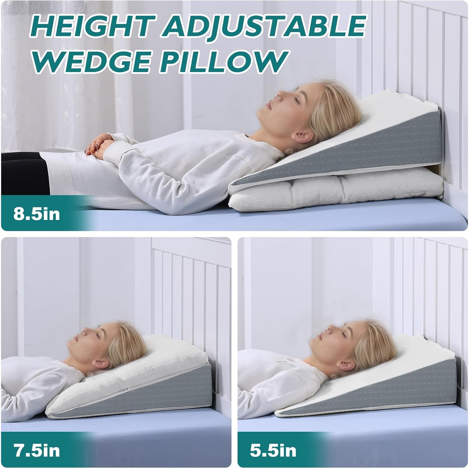 TANYOO Bed Wedge Pillow - Adjustable Shredded Memory Foam for Sleep Apnea & Acid Reflux | 7.5-Inch Dual Layer Design