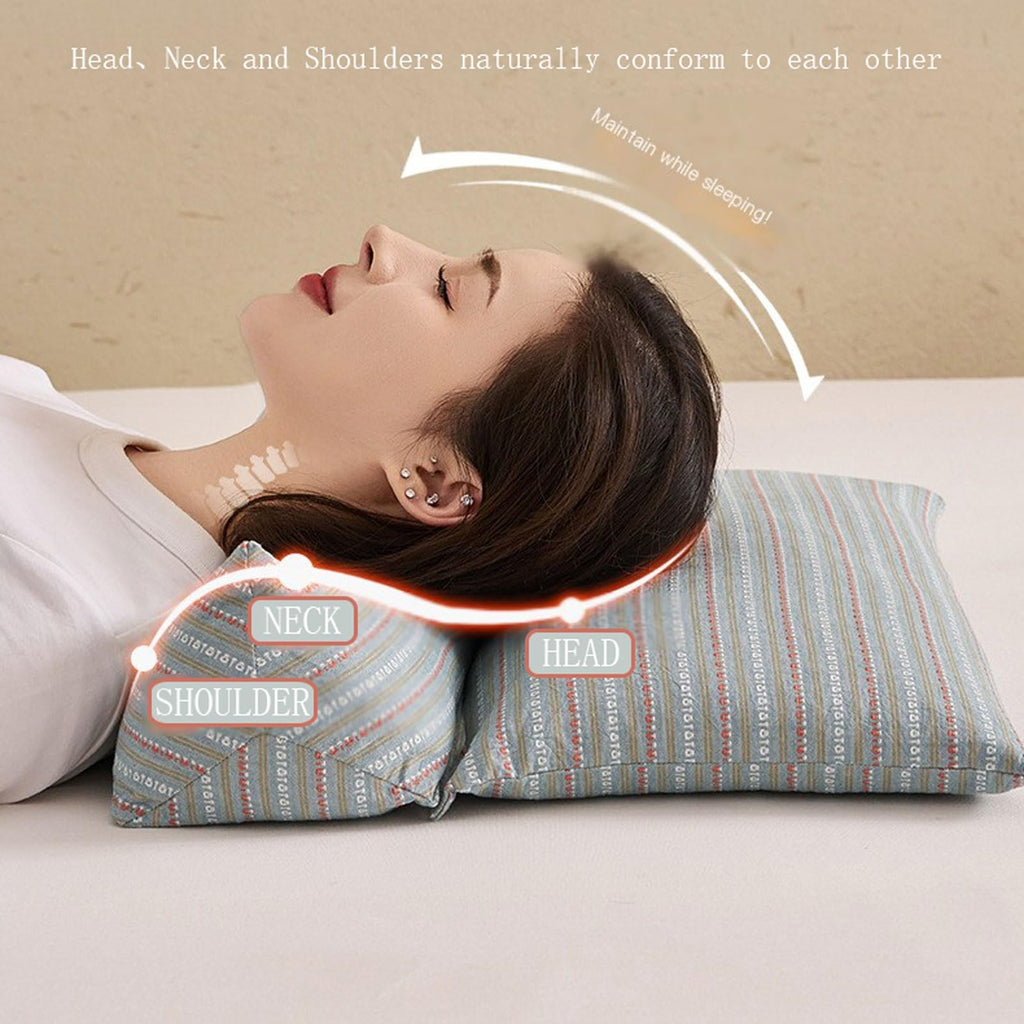 ZHIWEIKJ Dog Bone Neck Support Pillow with Buckwheat Hull Adjustable Cervical Pillow 3D Stripes Print Lumbar Pillow Separable Design Soft Breathable(Large)
