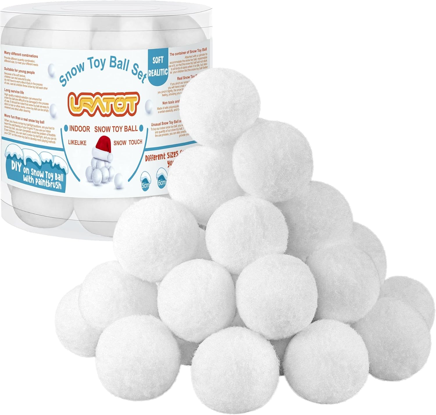 URATOT Snow Toy Balls - 25 Pack of Soft Plush Fake Snowballs for Indoor Winter Fun