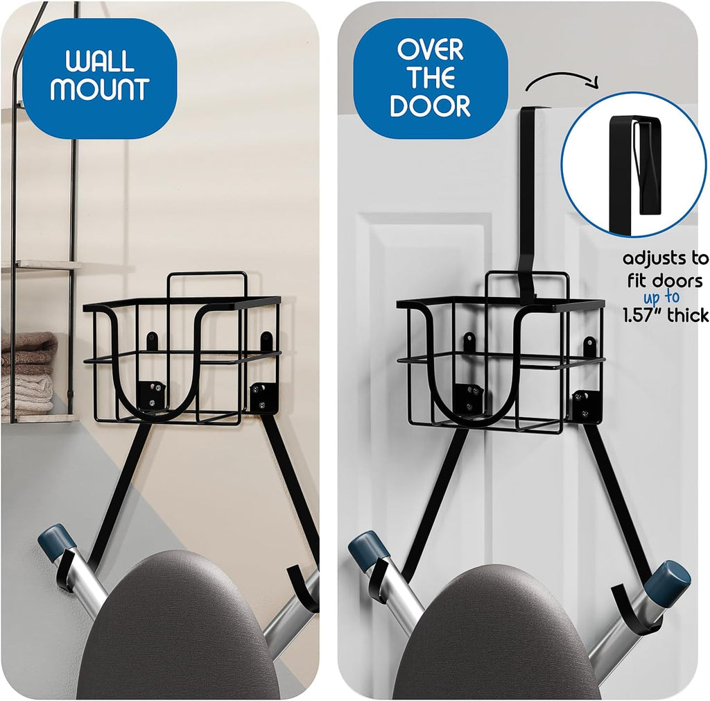 T&V Shaped Ironing Board Holder - Wall Mount & Over The Door Hanger | Heat Reflective & Stain Resistant Cover Set