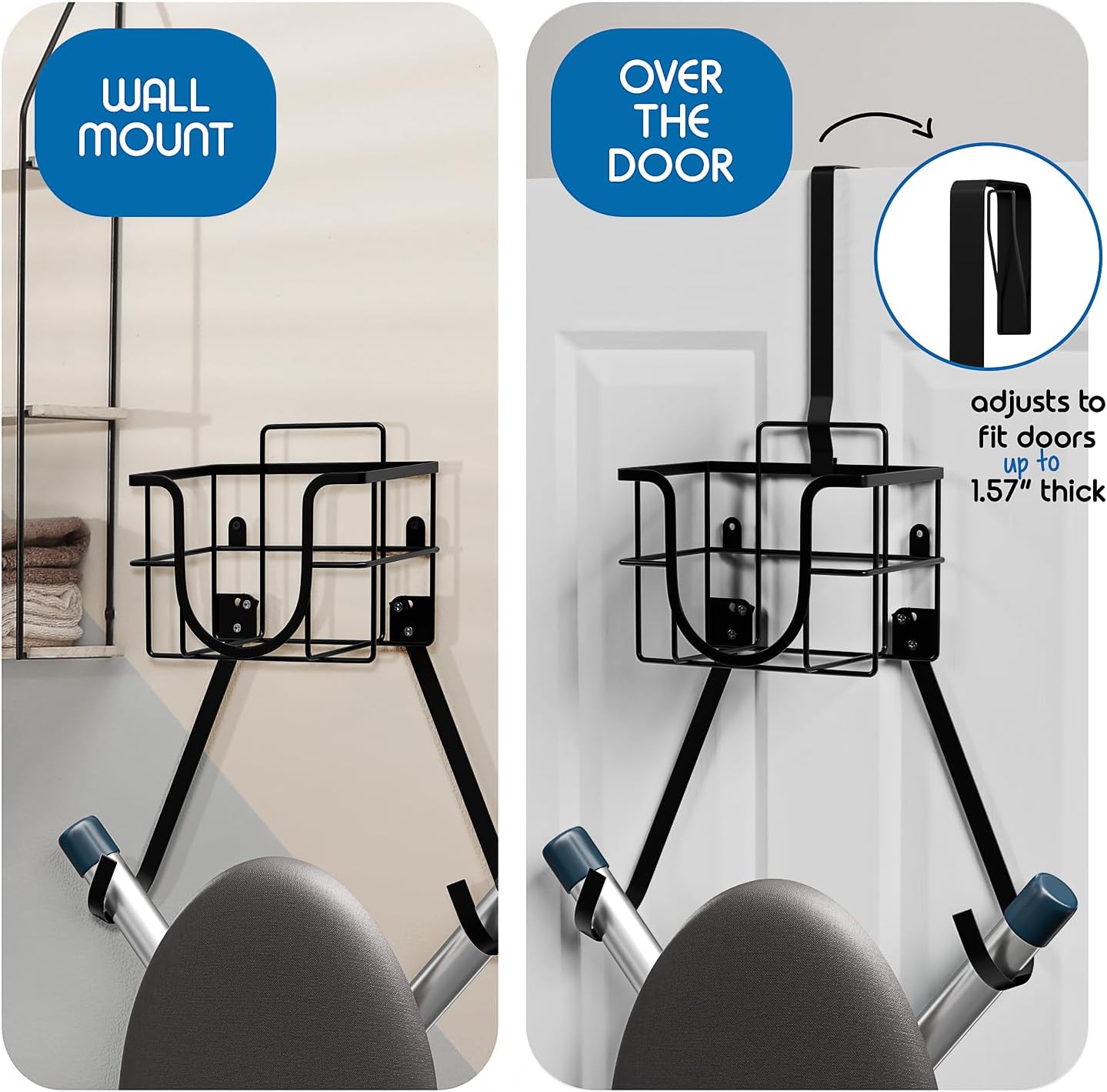 T&V Shaped Ironing Board Holder - Wall Mount & Over The Door Hanger | Heat Reflective & Stain Resistant Cover Set