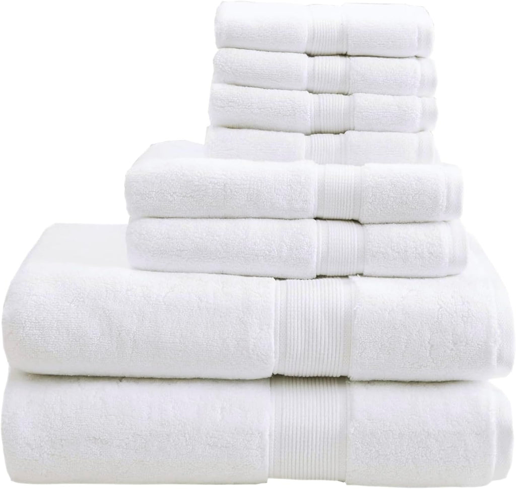 Madison Park 800GSM Cotton Bath Towel Set - Luxurious Absorbent Towels | 8-Piece White Spa Quality Set