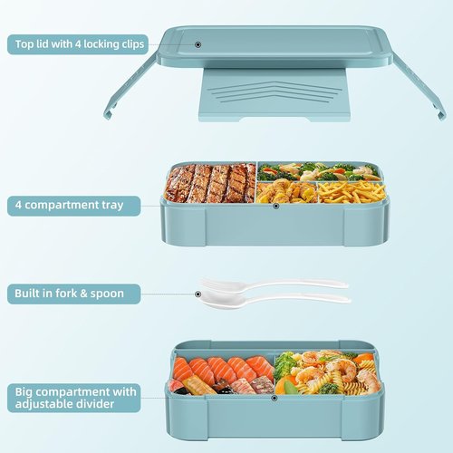 Cherrysea Stackable Bento Box - Large 1500ML Adult Lunch Container with 6 Leakproof Compartments | Pink Design for School & Office