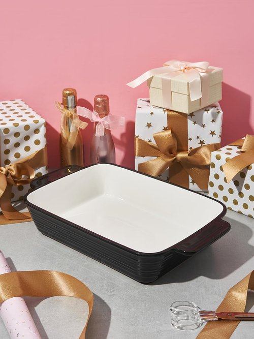 LIFVER Casserole Dish - 9x13 Ceramic Baking Dish | 115oz Large Lasagna Pan with Handles, Oven Safe, Black