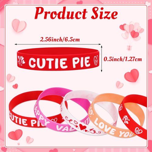 Moon Boat 144PCS Valentine's Day Silicone Bracelets Bulk Pink Red Love Heart Rubber Wristbands for Adults Valentines Wedding Party Decorations