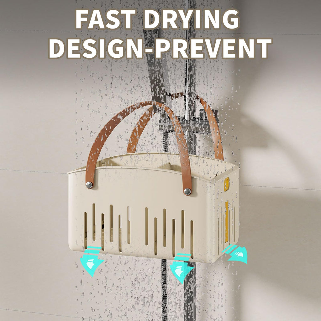 Portable Shower Caddy,Foldable Shower Caddy with Handle and Adjustable Divider,Plastic Shower Storage Basket,Quick Dry Bathroom Shower Organizer Bin for College,Dorm Room,Travel Essentials(Cream)
