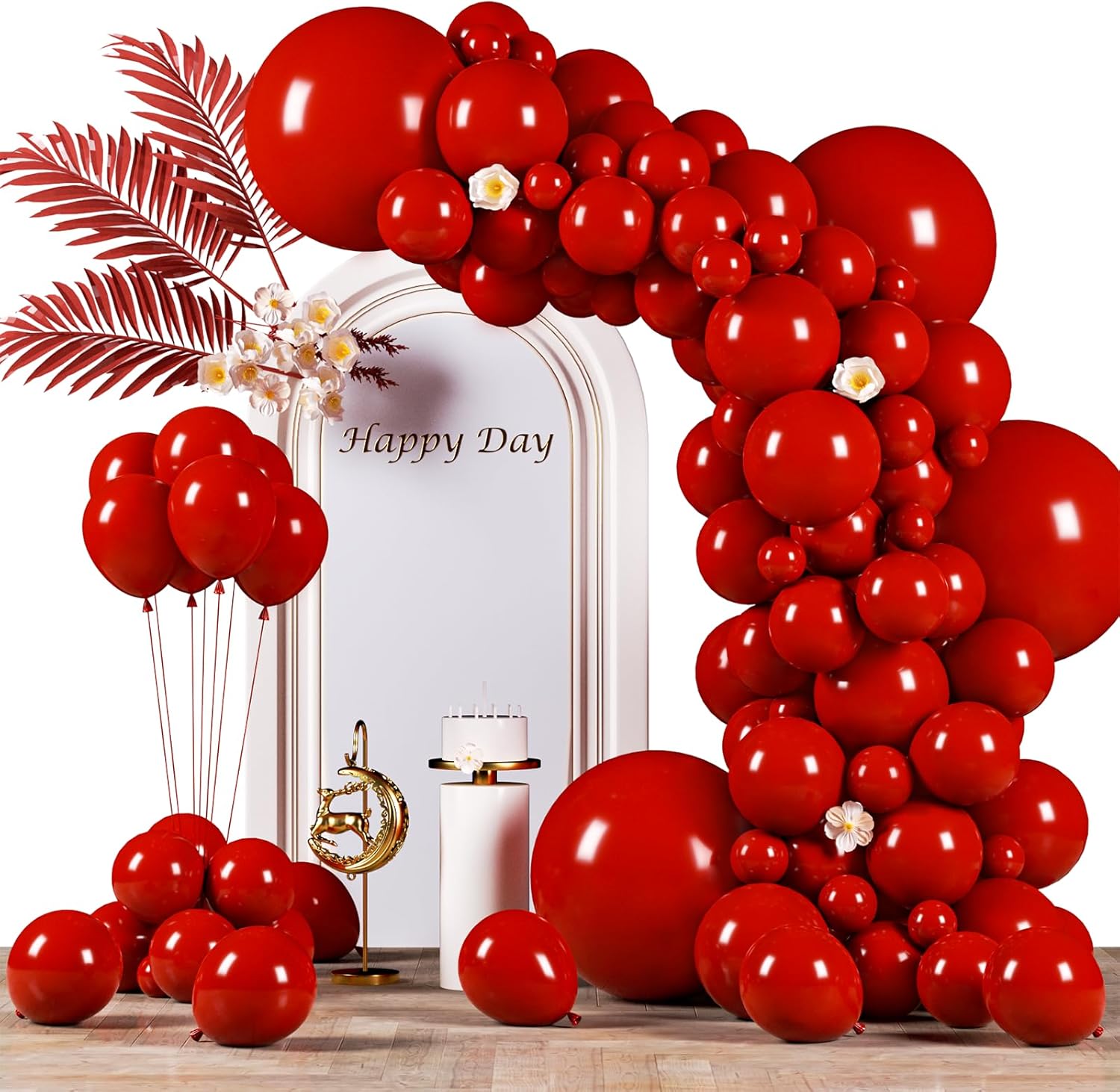 Voircoloria Ruby Red Balloon Garland Kit - 130pcs in Various Sizes for Birthday, Wedding & Party Decor