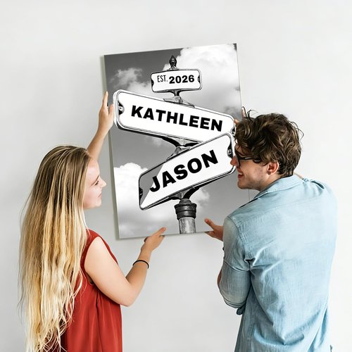 Crossroads Personalized Canvas Print - Custom Name & Date Wall Art for Couples | Perfect Valentine's Day or Anniversary Gift, 8x12