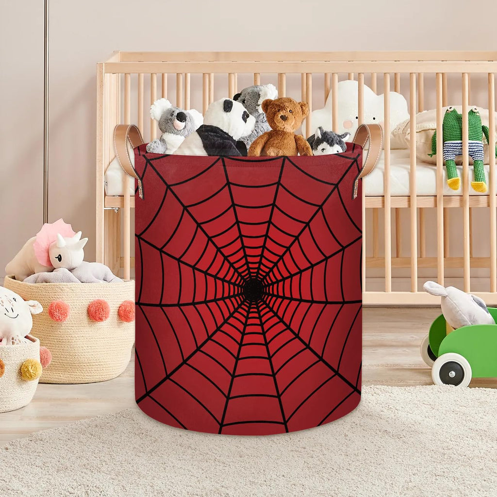 Red Spider Web Laundry Hamper Basket for Boys 18" Collapsible Polyester Sturdy & Lightweight Clothes Storage Bin with Handles for Kids Room Bedroom Bathroom Living