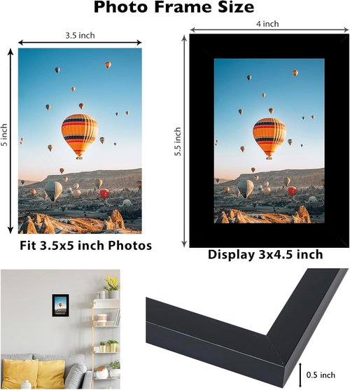 JCJMY Picture Frame - 3.5x5 Black Wall & Tabletop Display | Shatter-Resistant Plexiglass