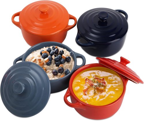 Jucoan 4 Pack Porcelain Ramekins - Oven Safe 8 oz Soufflé & Crème Brûlée Baking Dishes | Assorted Colors