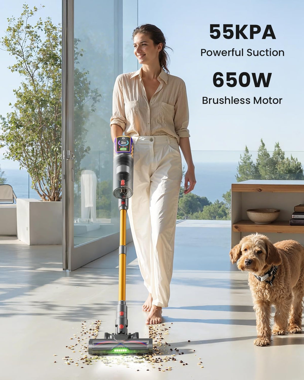 Skiennix Cordless Vacuum Cleaner - 55KPa Suction Power, 65 Minutes Runtime, LED Display | Ideal for Hardwood Floors & Pet Hair