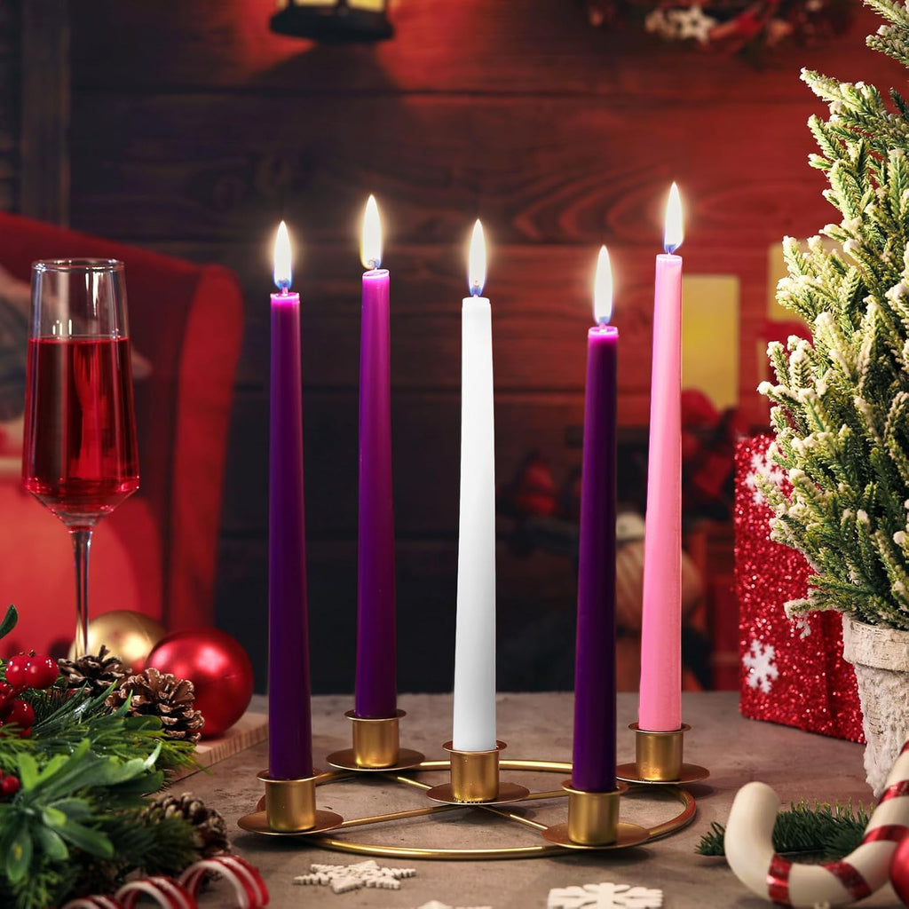 Newtay Christmas Advent Wreath Candle Holder - 5 Candle, 8.5 Inch Metal Gold Ring for Holiday Decor