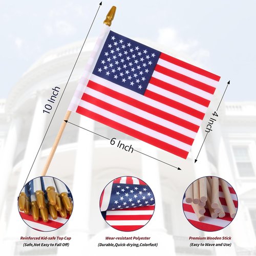 HOOSUN Mini American Flags - 12 Pcs 4''x6'' USA Flags on Sticks for 4th of July & Memorial Day Decor