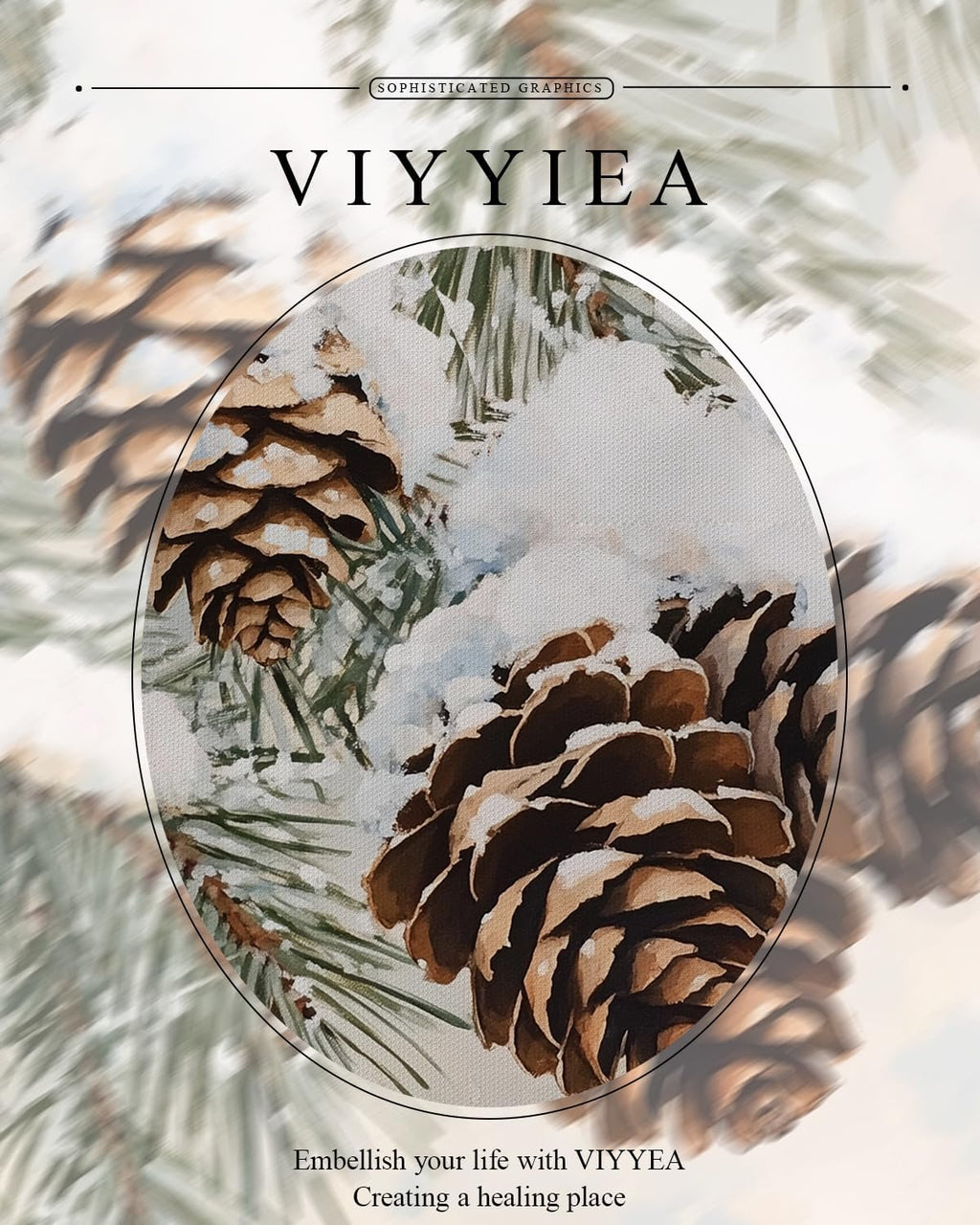 VIYYIEA Gold Framed Christmas Wall Art - Rustic Pinecone & Pine Tree Canvas Print | 11x14in Holiday Decor