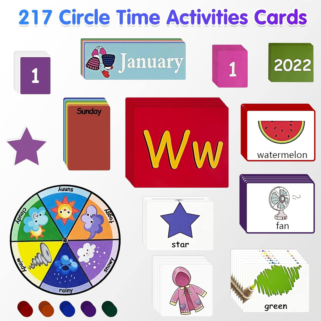 Auchq Circle Time Learning Center - Heavy-Duty Kids Calendar Pocket Chart | Educational Weather & Rhyme Chart (Blue)
