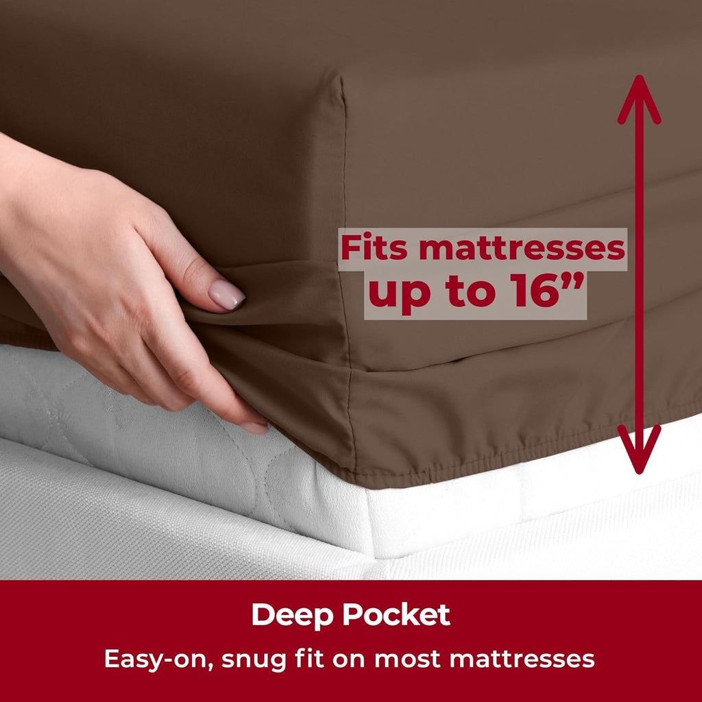 Mellanni Twin Sheets Set - 3 PC Hotel Luxury Bedding | Extra Soft, Cooling, Wrinkle-Resistant (Brown)