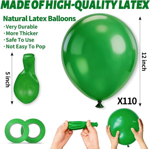 Dark Green Balloons by [Brand Name] - 110 Pcs 12 Inch Latex Helium Party Balloons for Christmas Celebrations