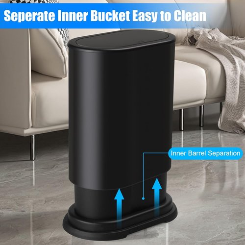 Anzoymx Stainless Steel Trash Can - 1.8 Gallon Slim Wastebasket with Pop-Up Lid | Black