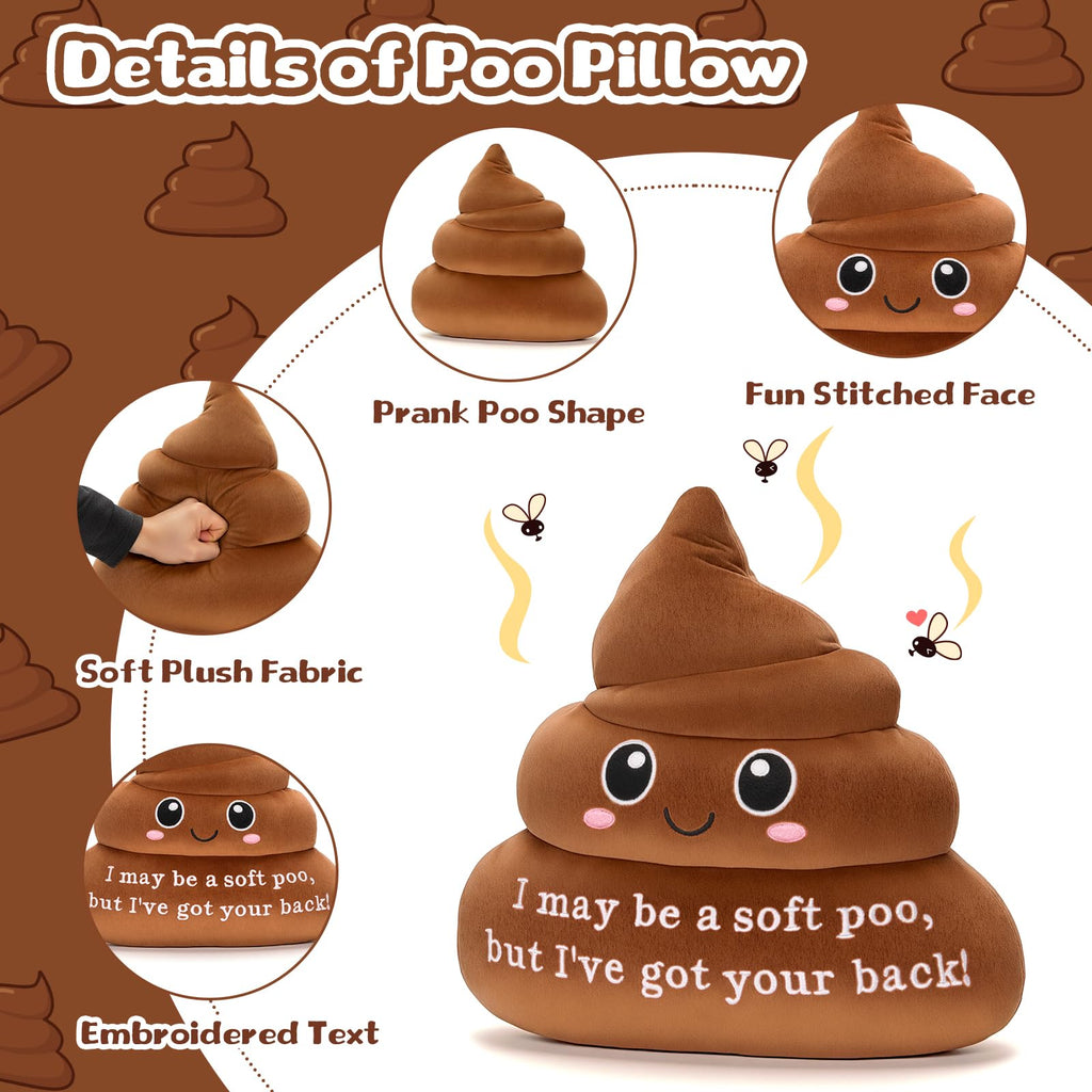 HOMQYTE Funny Poop Throw Pillow Decorative Positive Poo Stuffed Plush Cushion for Couch Home Decor Christams Gag Gifts (Brown)