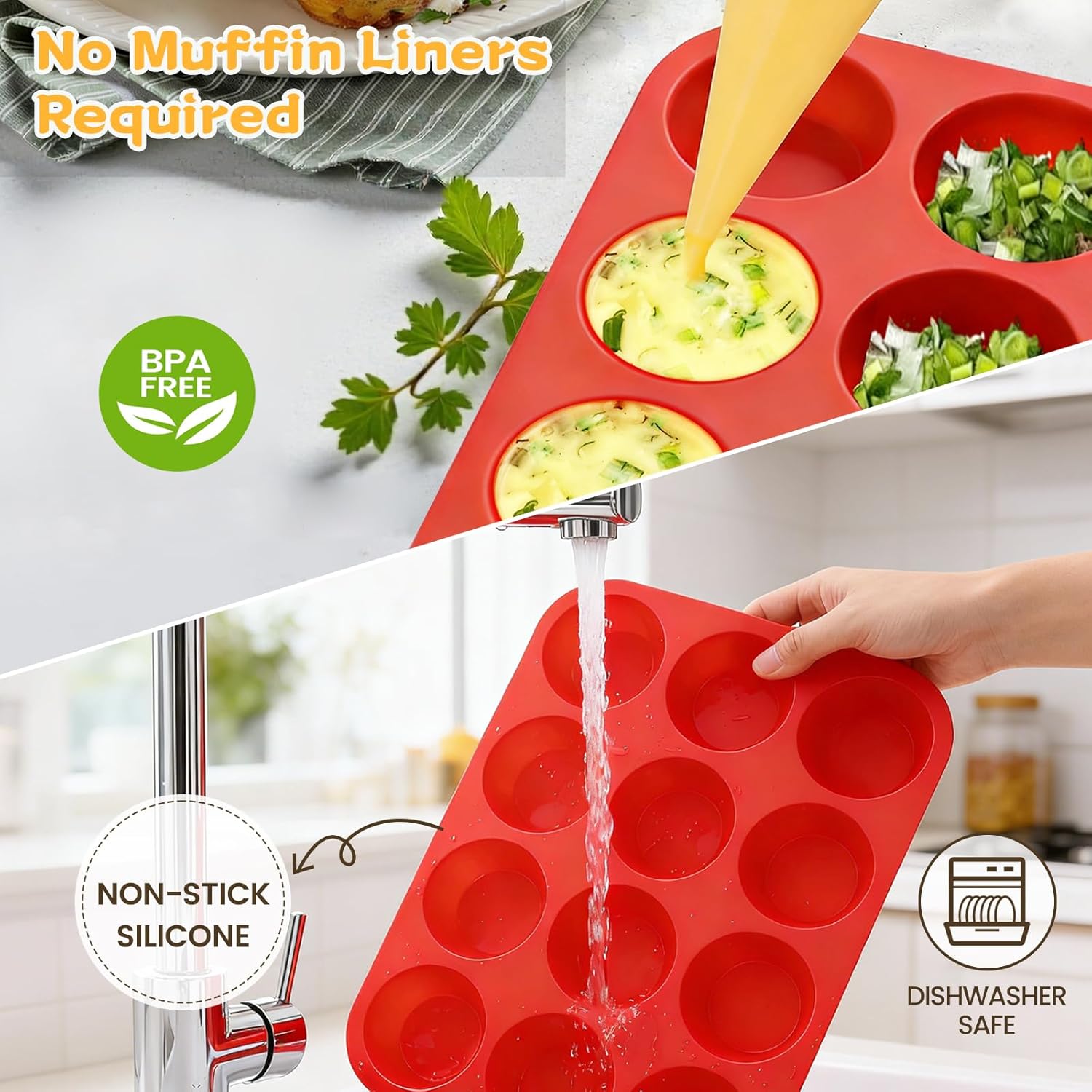 Silicone Muffin Pan Set by [Brand Name] - Mini 24-Cup & Regular 12-Cup Baking Tins for Egg Bites