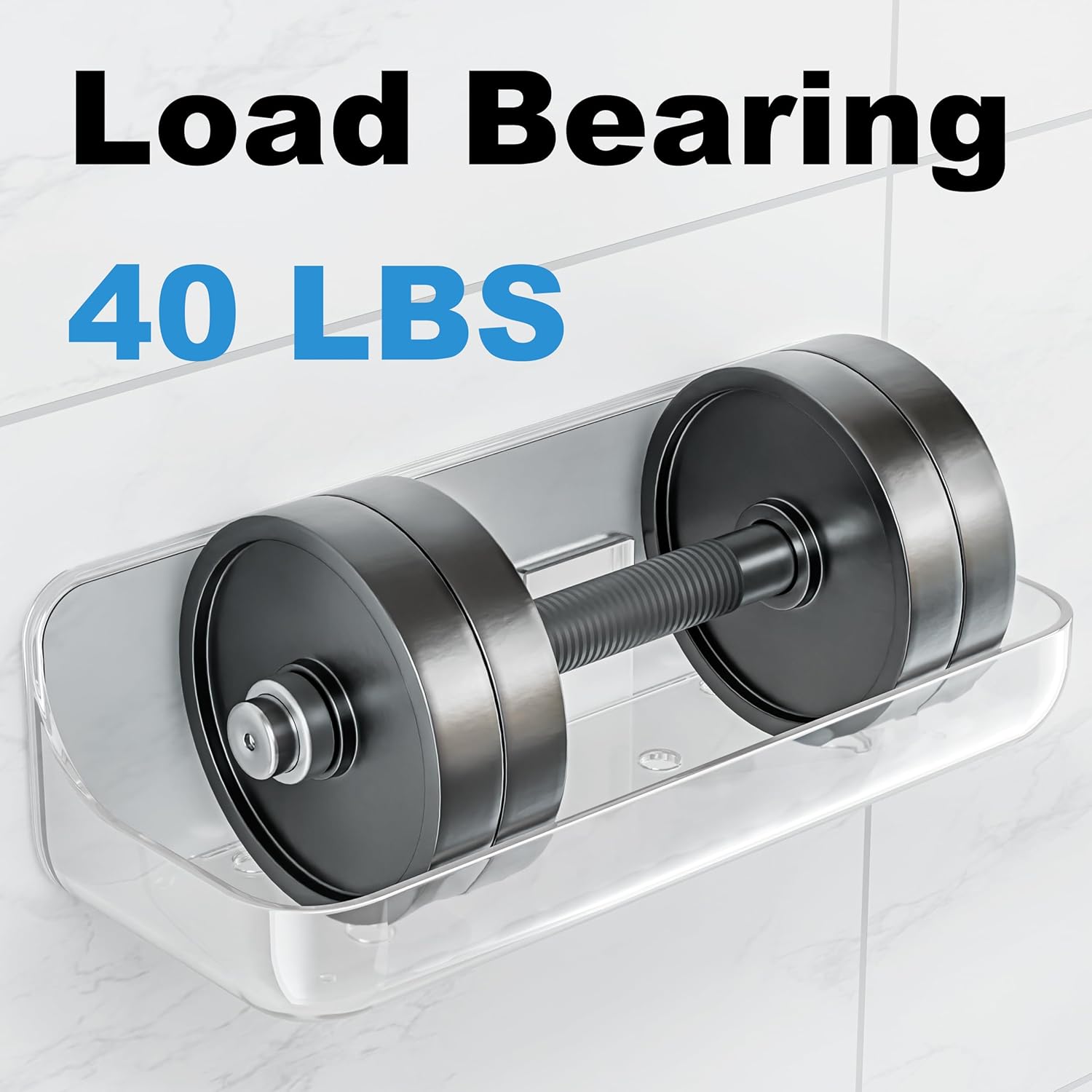 Skiennix Adhesive Shower Caddy - 2 Pack Acrylic Bathroom Shelves | No Drill Wall Mount Organizer
