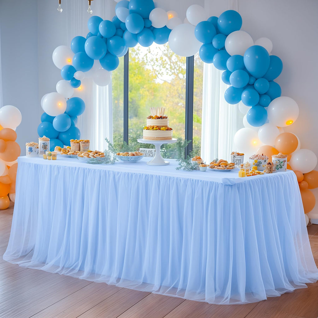 HB HBB MAGIC Baby Blue Tablecloths 8 Foot Rectangle Tulle Table Skirt Rectangle Tables 8ft Fitted Spandex Table Covers Light Blue Tablecloth